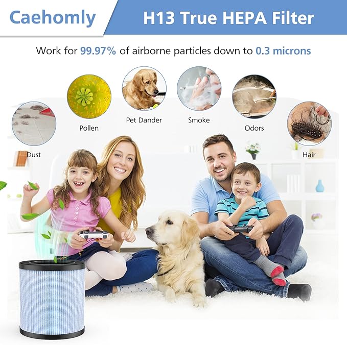 Official MJ002H Replacement Filter Compatible with POMORON MJ002H Air Puri-Fier, H13 True Hepa Filter, Activated Carbon, Multi-Layer Filter, Compare Part MJ002H-RF, 2 Pack