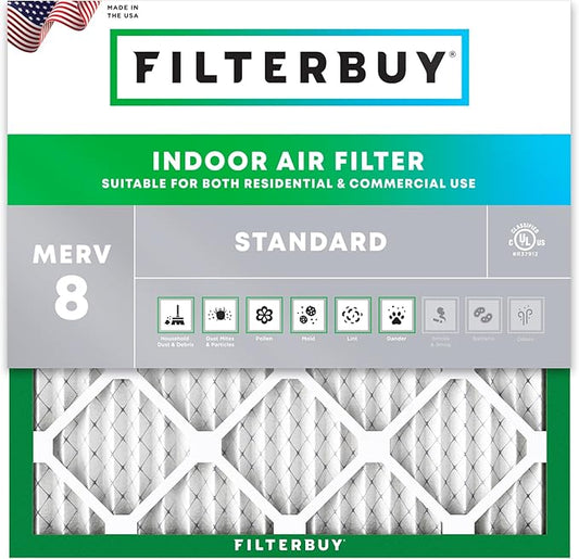 Filterbuy 30x30x1 Air Filter MERV 8 Essential Dust & Allergy Defense (1-Pack), Electrostatic Pleated HVAC AC Furnace Filters Replacement, Made in USA (Actual Size: 29.50 x 29.50 x 0.75)