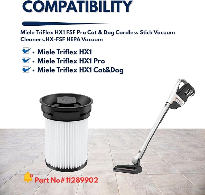 Nispira Fine Dust Vacuum Filter Compatible with Miele Triflex HX1 Cordless Stick Vacuum Cleaners, Part#11289902. 2 Packs
