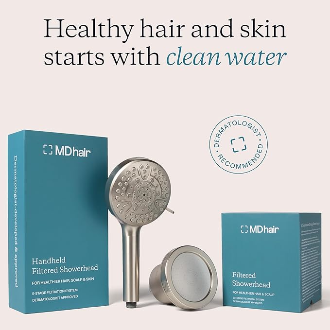 MDhair Mounted & Handheld Filtered Showerhead Bundle for Healthier Hair & Skin - Multi-Stage Filter Removes Chlorine & Heavy Metals, Dermatologist-Formulated Shower Head Filter for Hard Water