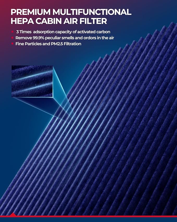 KAX Premium HEPA Cabin Air Filter with Dual Active Carbon, CF11663 Replacement for Buick Enclave 2008-2017, Chevrolet Traverse 2009-2017, GMC Acadia 2007-2016, Saturn Outlook, Superior Filtration
