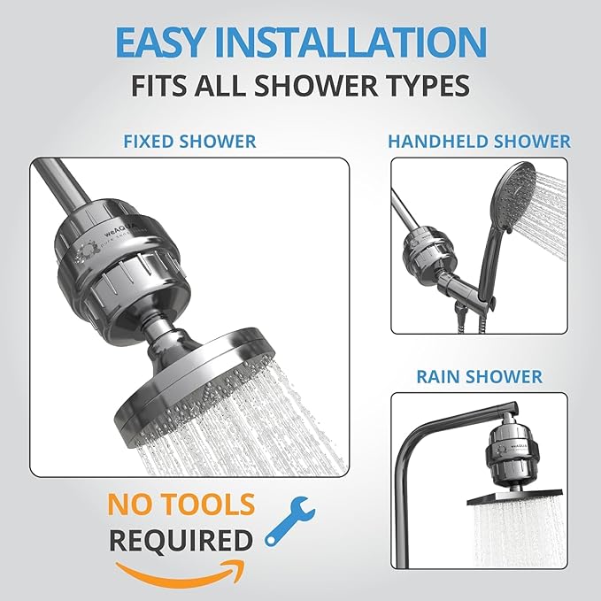 weAQUA Heavy Duty NO BS Shower Filter with Extra Replacement Cartridge – 99% Removal for Hard Water, Chlorine, Fluoride, Heavy Metals, Micro-Life, Organics and More (Chrome)
