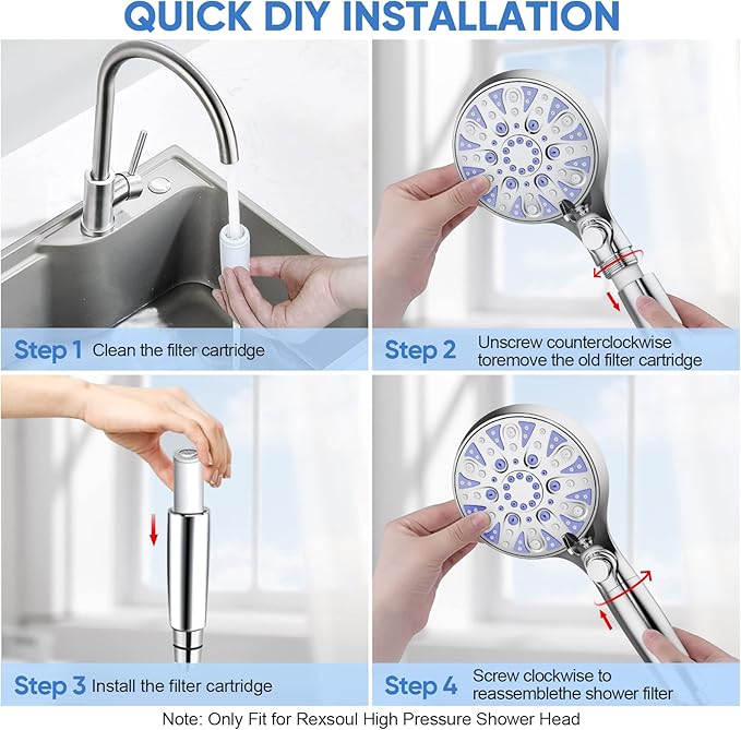 Replacement Shower Filter for Handheld Shower Head, 3 Pack 15 Stage Filter for Hard Water Remove Chlorine and Harmful Substances, Only Fit for Rexsoul Filtered Shower Head