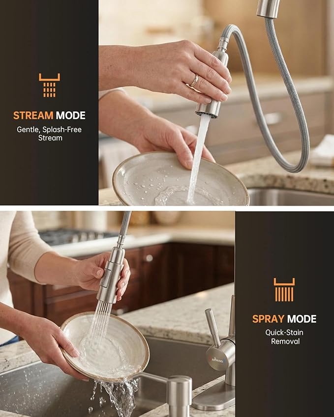 APPASO Touchless Kitchen Faucet with Soap Dispenser and Pull Down Sprayer 2 Modes, Brushed Nickel Motion Sensor Hands-Free Sink Faucets with cUPC Certified Water Hoses No Lead, S304 Stainless Steel