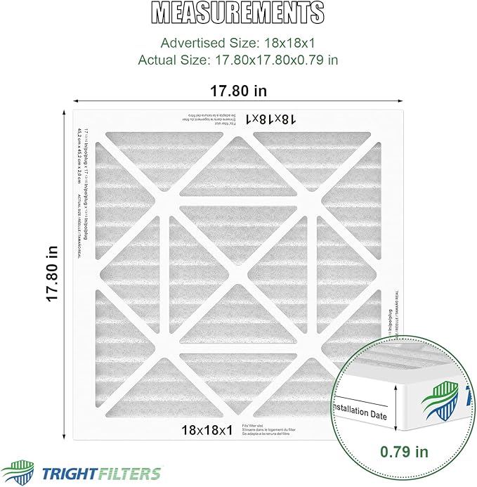 TRIGHTFILTERS 18x18x1 Air Filter 4 Pack, MERV 8 Pleated Dust Defense Air Filters Replacement Air Conditioner HVAC AC Furnace Filter, Durable and Lightweight