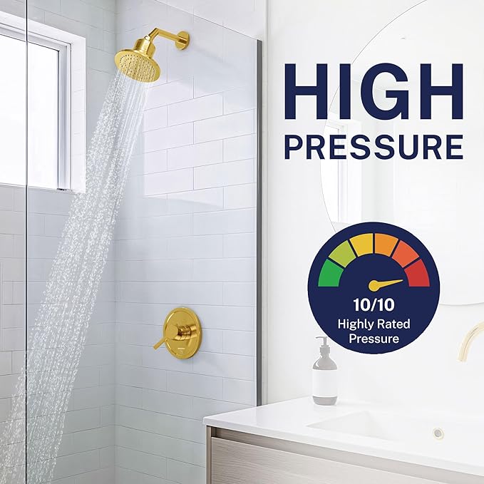 Gillian™ by HammerHead High Pressure Shower Head with Filter – Genuine KDF-55 Filtered Shower Head for Hard Water, Healthier Skin & Hair – Metal 6-Inch Rainfall Showerhead with Filters, Brushed Gold