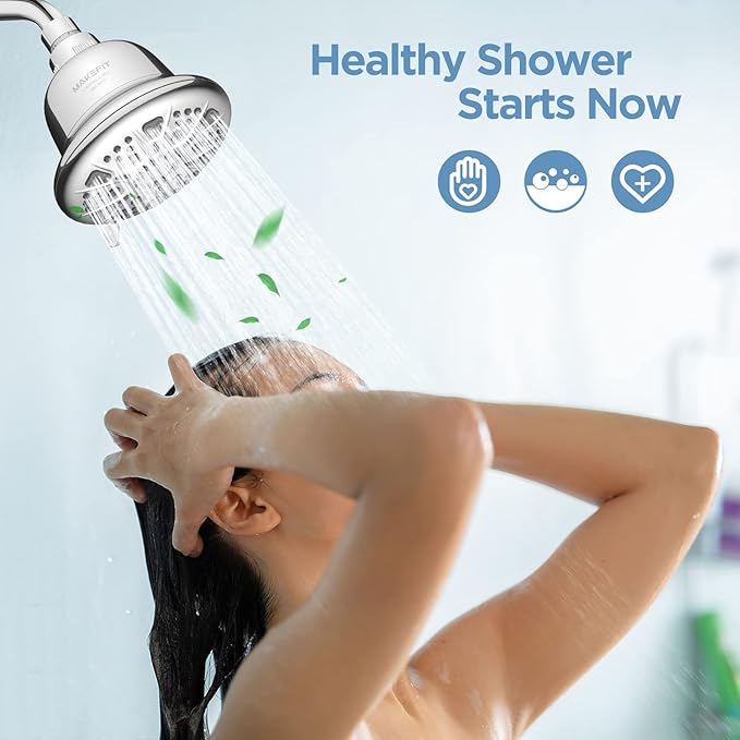 MakeFit Filtered Shower Head - High Pressure Shower Head with Filter for Hard Water Softener - 7 Settings Bathroom Rain Showerhead to Remove Chlorine and Heavy Metals (Chrome)