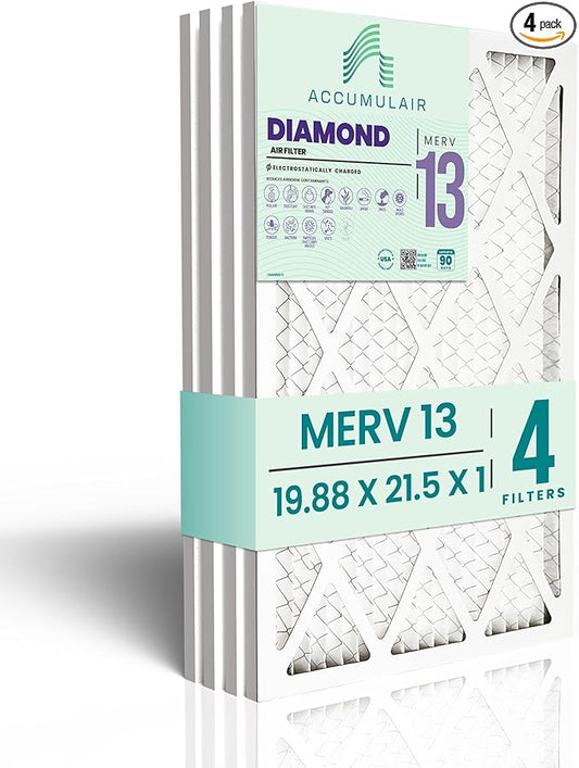 Accumulair Diamond 19.88x21.5x1 MERV 13 HVAC Air Filter (4-Pack) | Replacement Air Filter for AC and Furnace | Made in USA | Actual Size 19.88 x 21.5 x 0.75