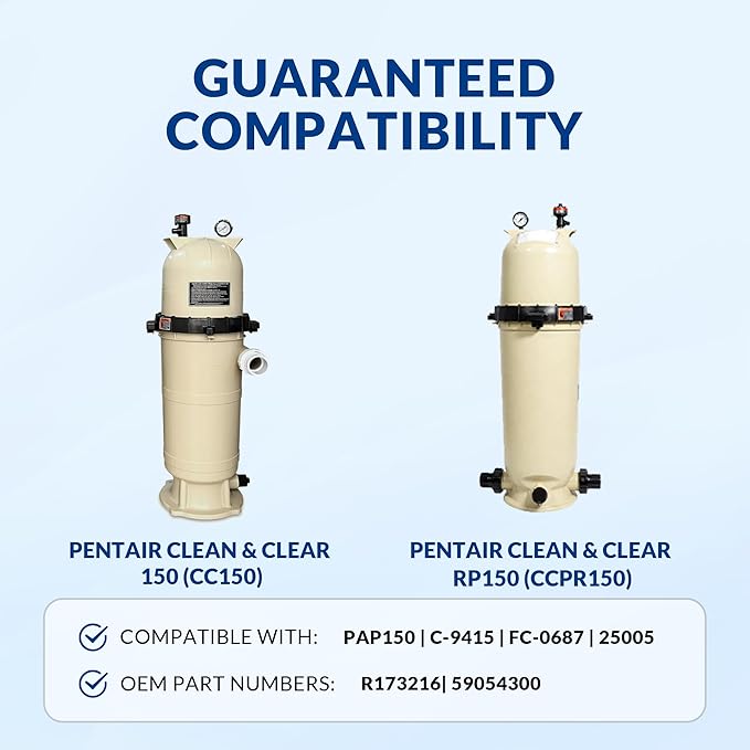 Pro Series Filter Cartridge, Replacement for PAP150 R173216 59054300 Unicel C-9415 Filbur FC-0687, Compatible with Pentair Clean & Clear 150, 3oz Trilobal Fabric, 150 Sq. Ft.