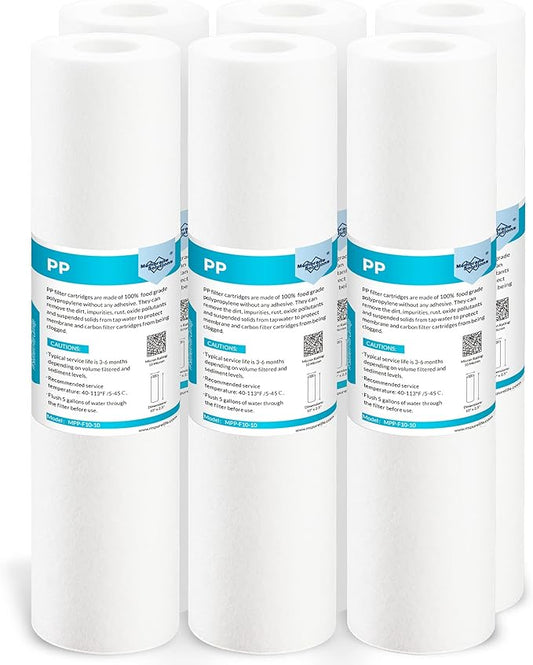 Membrane Solutions 10 Micron 10" x 2.5" Sediment Water Filter Replacement Cartridge for Water Filter 10 x 2.5 inch Whole House Water System, Compatible with GE FXUSC, AP110, WHKF-GD05-6 Pack