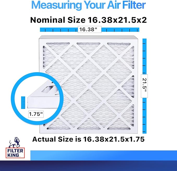 Filter King 16.38x21.5x2 Air Filter (MERV 8) (12-Pack) Dust & Allergy Control AC Furnace Filters, MADE IN USA, HVAC, Pleated, Electrostatic (Actual Size: 16.38 x 21.5 x 1.75)