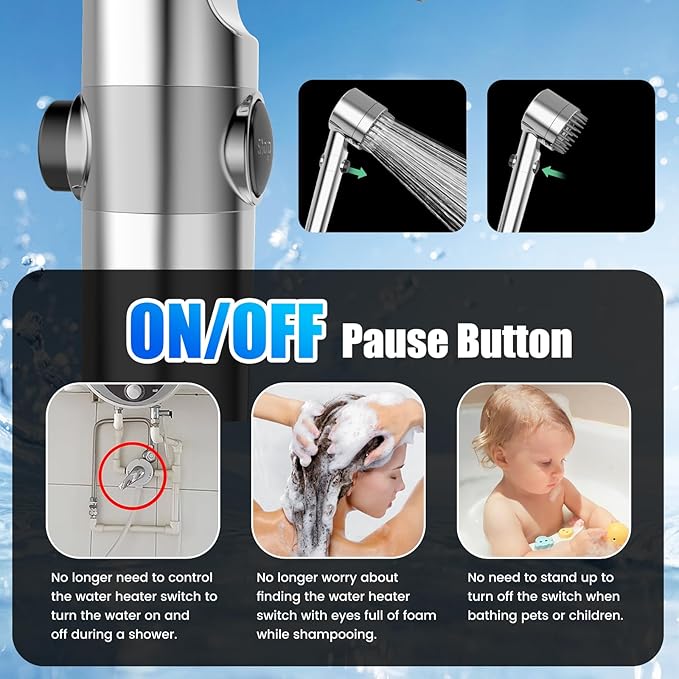 PWERAN Filtered Shower Head with Handheld, 3+1 Spray Modes High Pressure Shower Head with 2-PCS Filters for Hard Water Remove Chlorine, Detachable Showerhead with ON/OFF Switch for Pet Bath (Chrome)