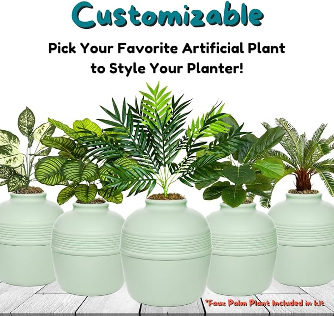 Good Pet Stuff Hidden Litter Box Planter, Decorative Cat Litter Enclosure with Carbon Filter & Faux Plant, Made in USA, Removable Liner, Odor Control, NEW Round Style, Essentials Kit, Sage Green