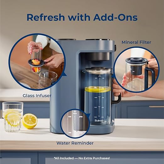 Bluevua RO100ROPOT-Lite Countertop Reverse Osmosis Water Filter System, 3:1 Pure to Drain Ratio, Portable RO Filtration with Remineralization, No Installation, WQA Certified, 7-Stage UV Blue