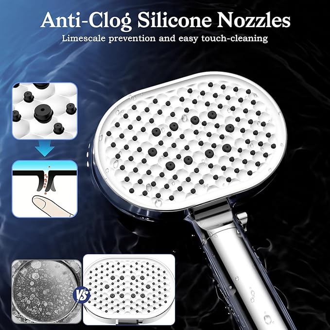 Vatex Filtered Shower Head with Handheld, High Pressure 4 Spray Shower Heads with Filters, Anti-clog Silicone Nozzles for Hard Water Showerhead, Built-in Power Wash to Clean Tub/Tile/Pets