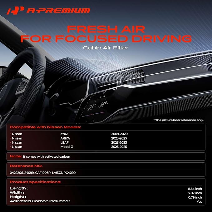 A-Premium Cabin Air Filter with Activated Carbon Compatible with Nissan LEAF 2023, 370Z 2009-2020, Z 2023-2025