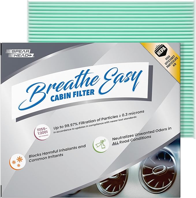 Spearhead HEPA Breathe Easy Cabin Filter, Up to 99.97% Filtration of 0.3 Micron Particles w/No Airflow Reduction (BE-728H)