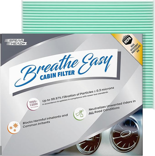 Spearhead HEPA Breathe Easy Cabin Filter, Up to 99.97% Filtration of 0.3 Micron Particles w/No Airflow Reduction (BE-728H)