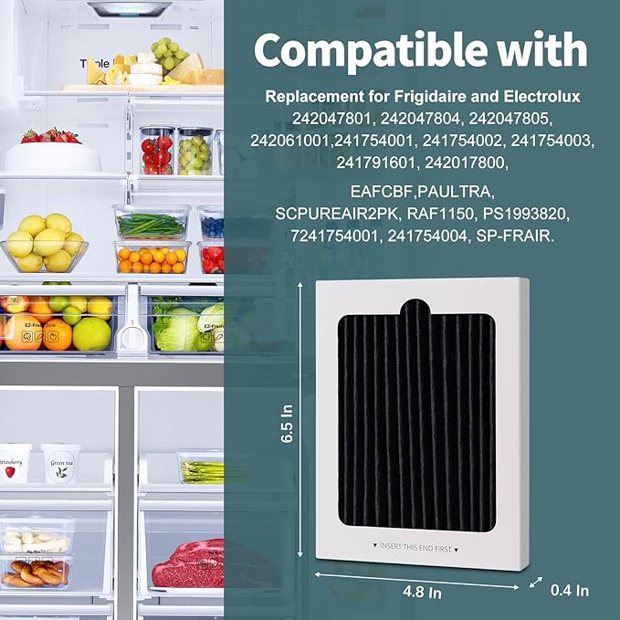 3 Pack Air Filter for Frigidaire Refrigerator PAULTRA Pure Air Ultra, EAFCBF Air Filter Compatible with Electrolux, Reduce Odors with Activated Carbon Filter, Part 242061001, 242047801, 242047804