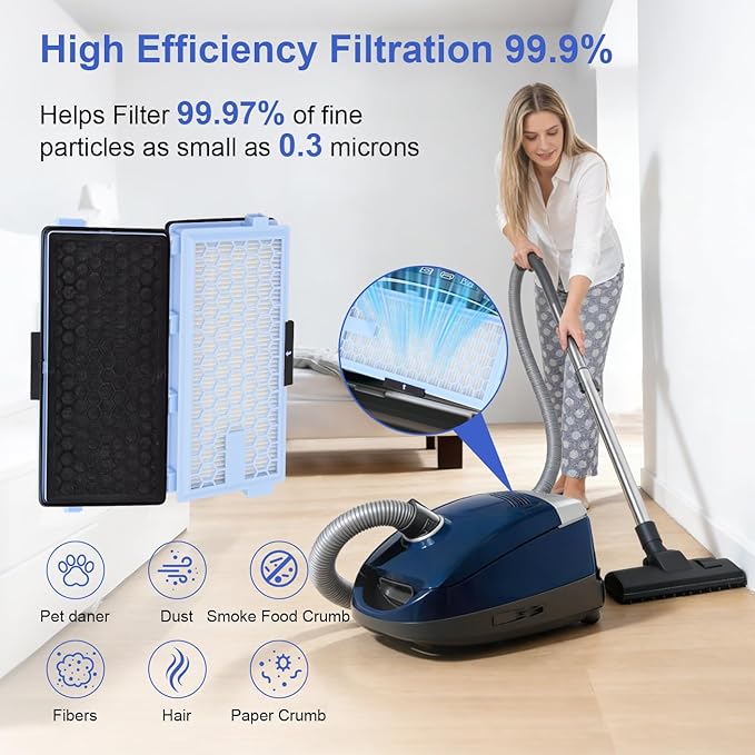 SF-HA 50 HEPA Filter Replacement - Compatible with Miele Compact C1 & C2，Complete C2 & C3, S8340, S4, S5, S6, S8, S8000, S6000, S5000, S4000 Vacuum Cleaners，4 Pack (Blue)