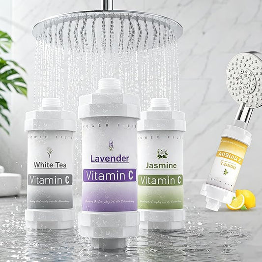 4PCS Vitamin C Shower Filter for Hard Water Filter Shower Aromatherapy Bathroom Accessories Fixed Handheld Showerheads Bathtub Faucet Remove Chlorine Fluoride Heavy Metals Lemon Jasmine Lavender Ocean