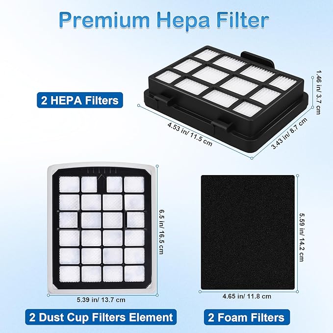 NEN186BL Filter Replacement Compatible with Eureka NEN180 NEN186BL Bagless Canister Vacuum Cleaner, Replaces Part includes 2 HEPA Washable Filters and 2 Dust Cup Filters Element
