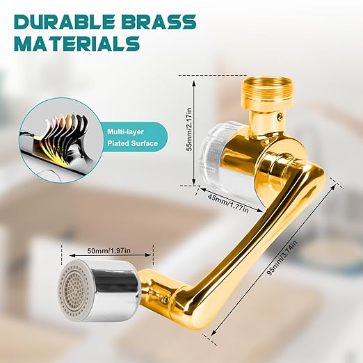 1080° Rotating Faucet Extender & Water Filter, 2-Spray Mode Aerator with Robotic Arm, Universal 3-Size Fit, Removes Chlorine & Impurities for Skin Care & Kitchen