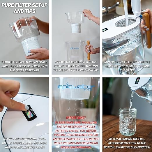 Epic Water Filters Pure Filter Pitchers for Drinking Water, 10 Cup 150 Gallon Filter, Tritan BPA Free, Removes Fluoride, Chlorine, Lead, Forever Chemicals (White & Bamboo)