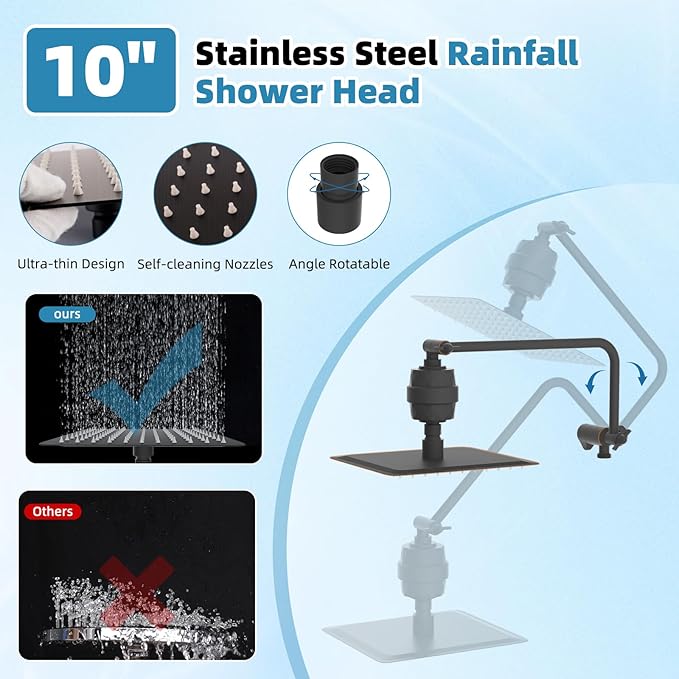 Filtered Shower Head, 10" High Pressure 10-Spray Handheld/Rainfall Shower Head Combo with 20 Stage Shower Filter, 11" Shower Extension Arm, 71" Hose, Shower Head Holder, Oil Rubbed Bronze