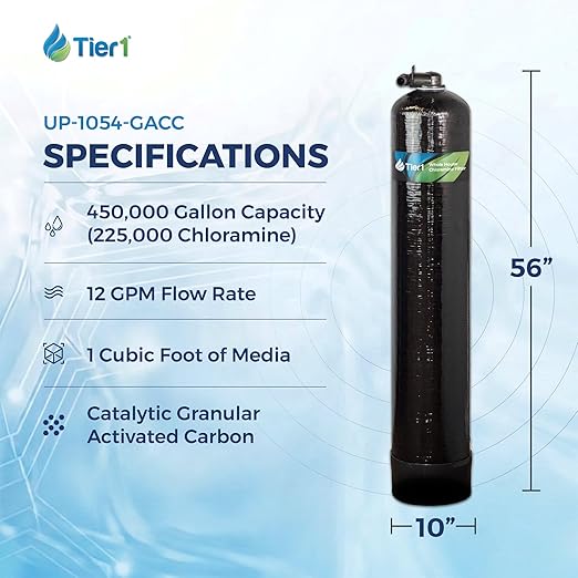 Tier1 Whole House Water Filter System | 450,000 Gallon Chloramine Reduction Capacity | Pre-Filled Upflow Tank with 1 Cu Ft Catalytic Granular Activated Carbon | Home Filtration System