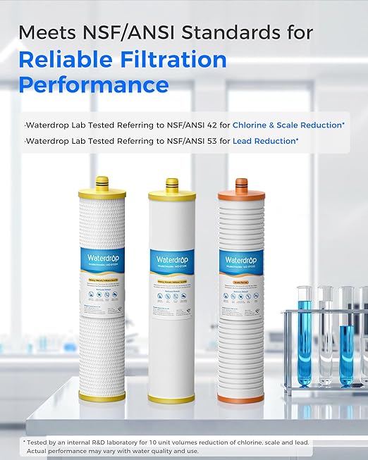 Waterdrop WHF3E-SKH 3-Stage Whole House Water Filter System,with Heavy Metal and Anti-Scale Sediment Filter, Highly Reduce Scale,Lead, Chlorine,Taste,5 Micron,1" Inlet/Outlet,20 x 4.5