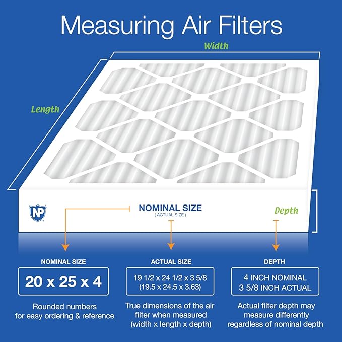 Nordic Pure 20x25x4 (Actual Size: 19 1/2 x 24 1/2 x 3 5/8) Pleated Air Filters MERV 14 Plus Carbon 1 Pack