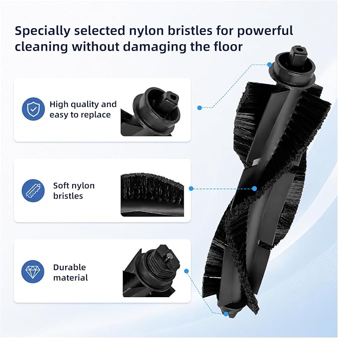 Replacement Parts Compatible with WYZE Robot Vacuum Cleaner WVCR200S Accessories, 2 Main Brushes, 6 Hepa Filters, 8 Side Brushes Attachment Spare Pack