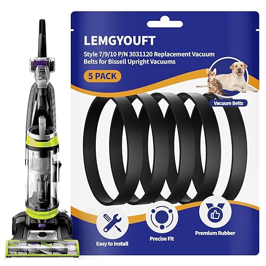 5-Pack for Bissell Style 7/9/10 P/N 3031120 Vacuum Belts Fits PowerForce Helix CleanView Swivel Rewind Pet Powerlifter Pet Hair Eraser Vacuum Cleaner 2031093 32074 3031123