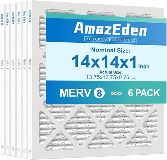 AmazEden14x14x1 Air Filter 6 Pack MERV 8 AC Air Filters 14x14 Furnace Filter Pleated Dust Defense Replacement Filters for Home MPR 600 FPR 5 (Actual Size: 13.75x13.75x0.75 Inches)