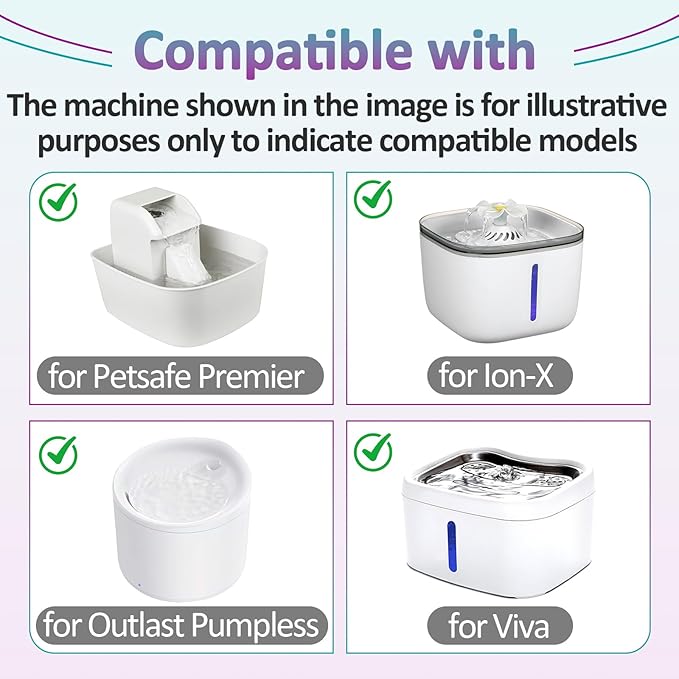 24 Pcs Cat Water Fountain Replacement Filter Compatible with Petsafe Premier, Outlast Pumpless, Ion-X & Viva Pet Water Fountain, Double Filtration, Square (Black)