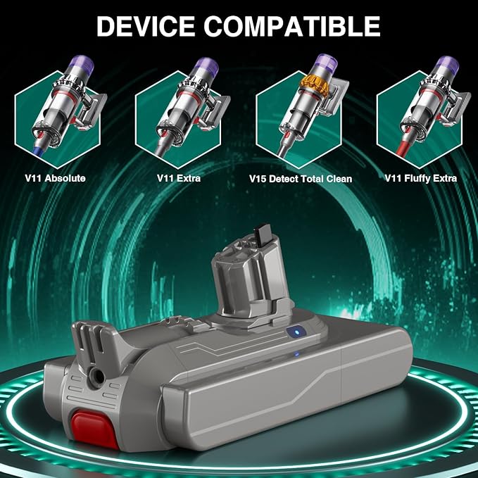 EGR 9000mAh V11/V15 Battery Replacement Compatible with Dyson Click-in Installation for Extra/Absolute/Animal/Torque/Drive/Outsize/V11/V15/SV15/SV22/970425-01 Vacuum (Not for Screw-in Models)