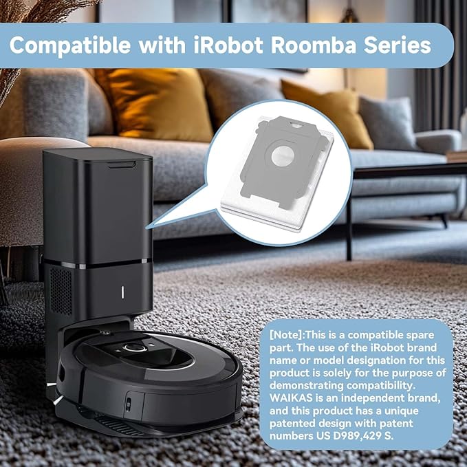 WAIKAS 12 Pack Vacuum Bags for iRobot Roomba i7+, i7 Plus, i3, i3+, i4, i4+, i5, i5+, i8, i8+, i6, i6+, j5, j5+, j7+, s9+, s9 Plus, i/s/j Series Clean Base Automatic Dirt Disposal Bags