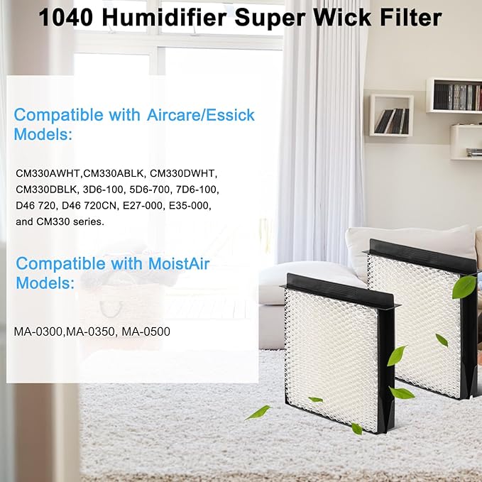 1040 Humidifier Super Wick Filter Compatible with Aircare Essick Bemis MoistAir Humidifier B40 B40-C 3D6-100 5D6-700 7D6-100 D46-720 E27-000 E35-000 CM330 B23-810 MA0300 MA-0500 (4 Pack)
