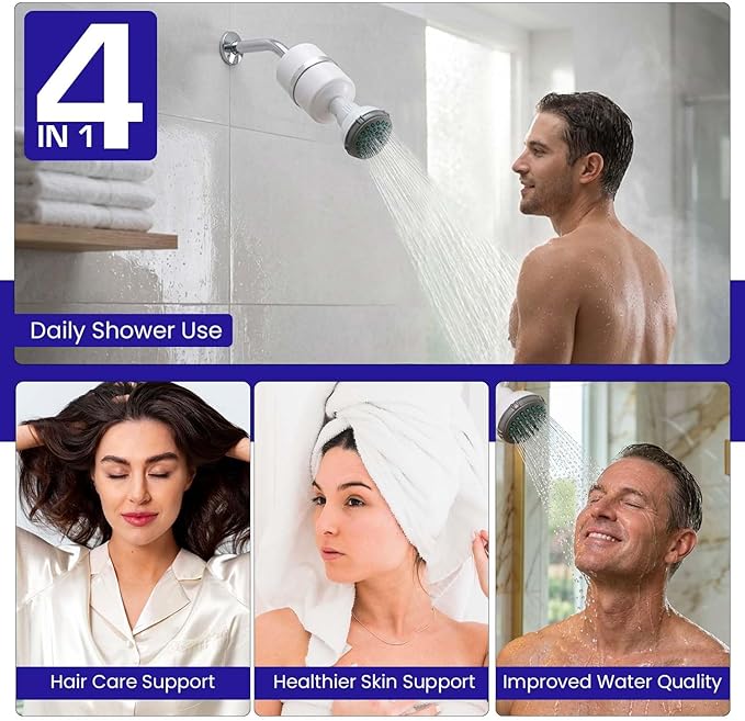 Crystal Quest Shower Filter with Head, Shower Head Filter for Hard Water, Shower Water Filter Removes Chlorine, chloramines & VOCs, Filter Shower Head, Improves Skin & Hair, Long-Lasting - White