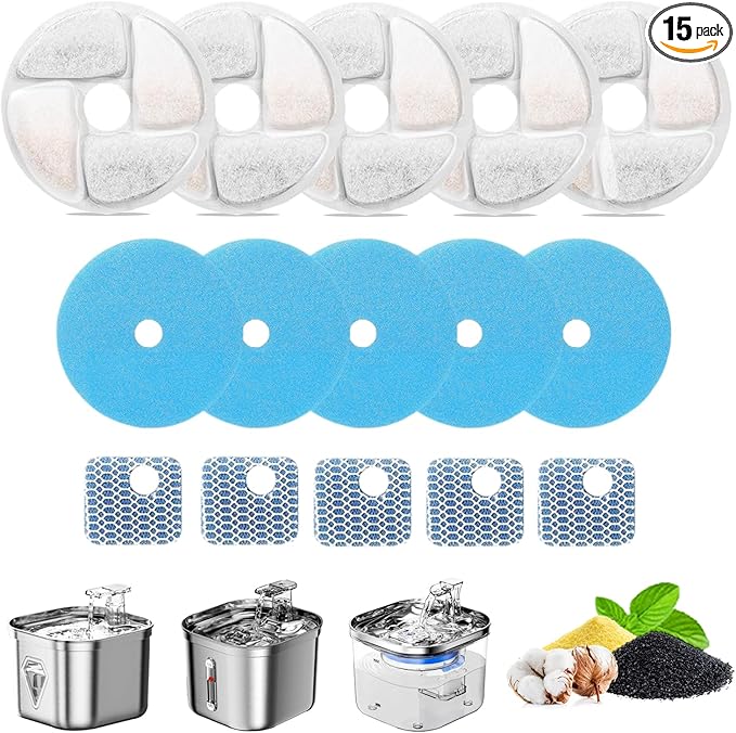 Cat Water Fountain Filter,Cat Fountain Filters Replacement for Square 2.2L/73oz Stainless Steel Pet Water Fountain,5 Pack Pet Fountain Filter Replacement