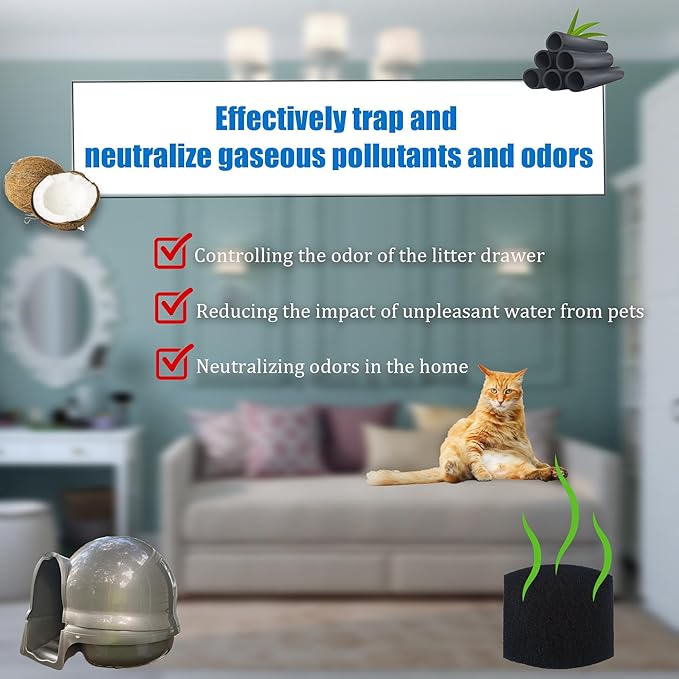 PurifyLogix Carbon Filters Compatible with Petmate Booda Clean Step Cat Litter Box - Thickened and Durable Activated Charcoal Filters, Absorb Odors/Control Damp from Pets/Keep Home Fresh (6 Pack)