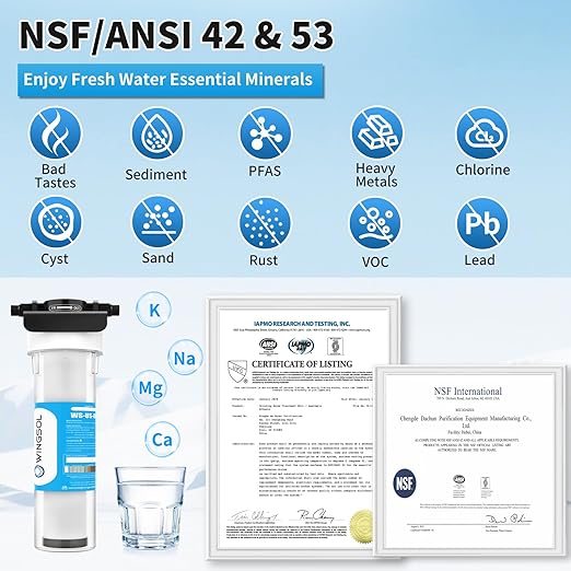 WINGSOL Water Filter for Sink Faucet, Reduce Heavy Metals/Chlorine/PFAS/PFOA/PFOS/Odor/Sediment, NSF/ANSI 42&53 Improve Taste, EZ Change Life Indication Mineral pH+ Under Sink Water Filter (Advanced)