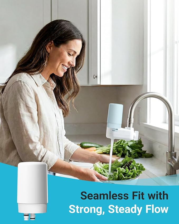 AQUA CREST 7027W Faucet Water Filter, Replacement for Brita® Filter, Brita® Faucet 36311 On Tap Water Filtration System, FR-200, FF-100 Replacement Filter, White, 2 Pack