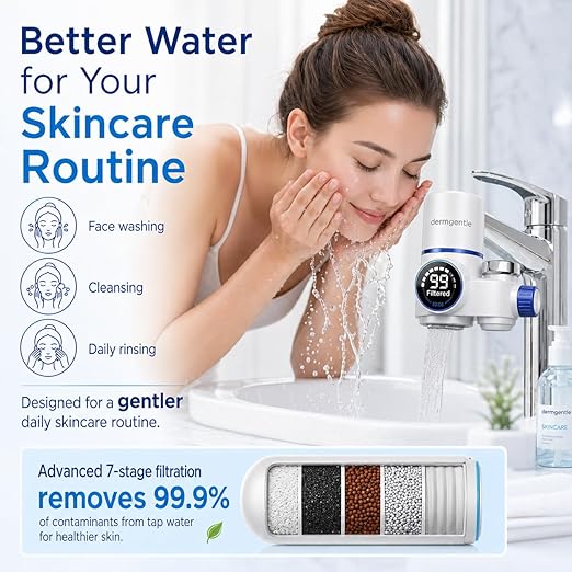 Dermgentle Skincare Water Filter PRO, Bathroom Sink Faucet Filter for Skin Care, Clinically Tested Starter Kit