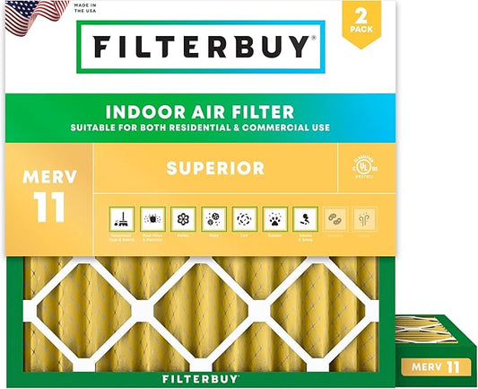 Filterbuy 10x10x2 Air Filter MERV 11 Superior Pet & Allergy Defense (2-Pack), Electrostatic Pleated HVAC AC Furnace Filters Replacement, Made in USA (Actual Size: 9.50 x 9.50 x 1.75)