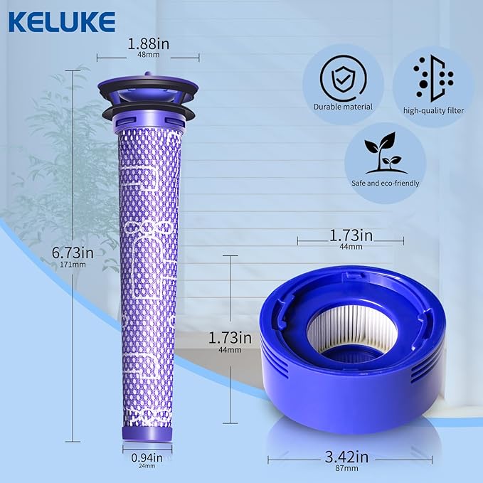 keluke Vacuum Filter Replacement Kit Compatible with Dyson V7, V8 Animal, V8 Absolute & SV10 Cordless Vacuum Cleaners, Replaces Part # 965661-01 & 967478-01 (8P)