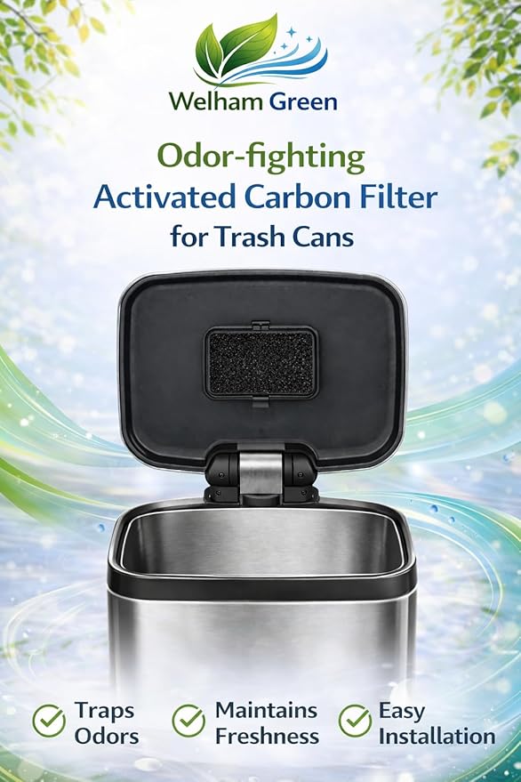 Universal Active Carbon Trash Can Filter Refill Pack (4-Pack) Aftermarket Filter. Naturally Removes Smelly Trash Odors. Fits Most of The Popular Trash Can Models