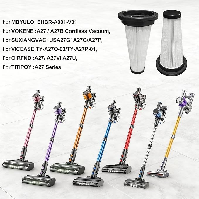 6 Pack HEPA Filters Replacement for MBYULO Cordless Vacuum Cleaner, Compatible with SUXIANGVAC Cordless Vacuum A27, Fits VOKENE& VICEASE& OIRFND A27& TITIPOY A27 Series