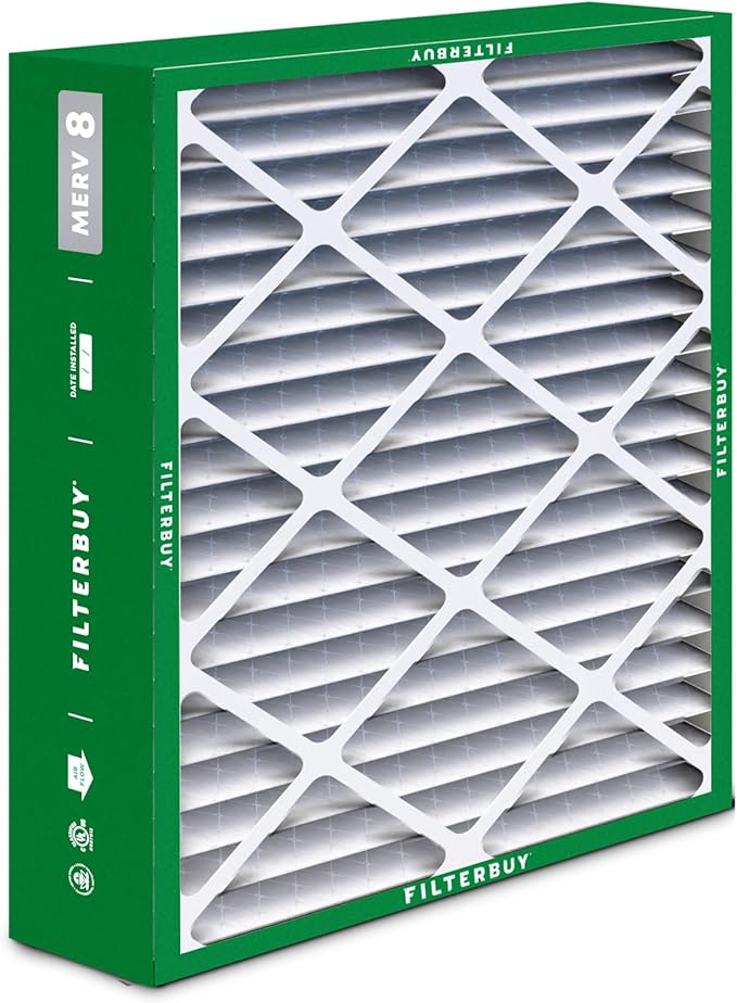 Filterbuy 20x25.25x3.5 Air Filter MERV 8 Essential Dust & Allergy Defense (2-Pack), Pleated HVAC AC Furnace Filters for AprilAire Space-Gard 102 & 2120 (Actual Size: 19.94 x 25.38 x 3.75)